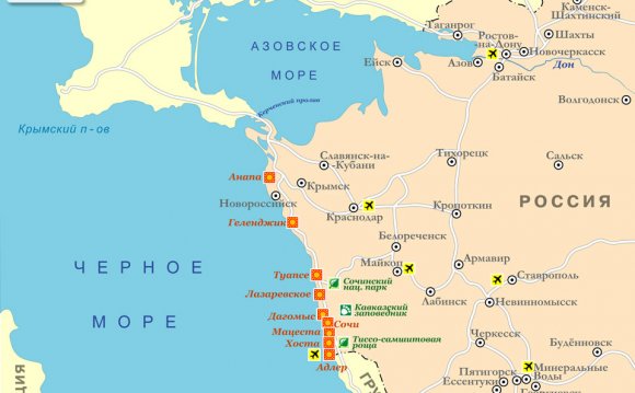 Карта курортов Краснодарского